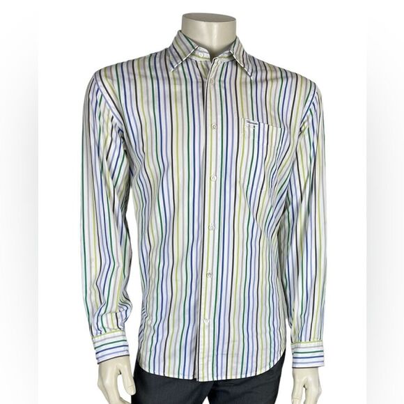 Like New Faconnable L/S Casual Colorful Vertical Striped Dress Shirt Size Large - Picture 1 of 9